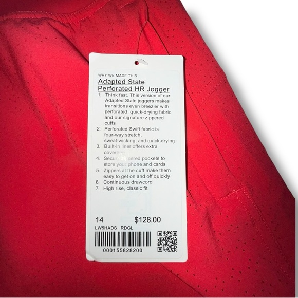NWT LULULEMON Adapted State Perforated HR Jogger - Red Glow Size 14 - Picture 3 of 15